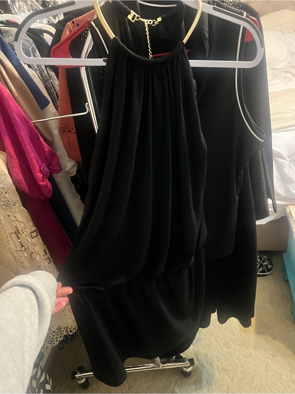 Women’s Jessica Simpson Y2k Black Halter Dress with Gold Neckline